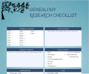 www.savvygenealogy.com, genealogy research checklists, family history