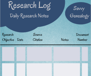 www.savvygenealogy.com, genealogy research log, family history 